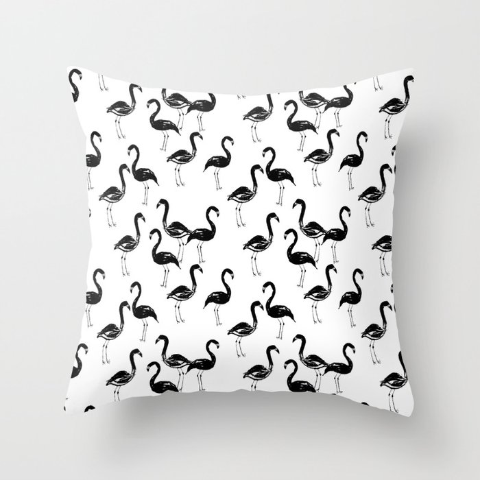 Flamingo modern watercolor girly cute black and white cell phone case tropical island summer animal  Throw Pillow