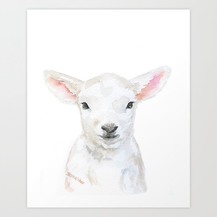 Lamb Face Watercolor Art Print