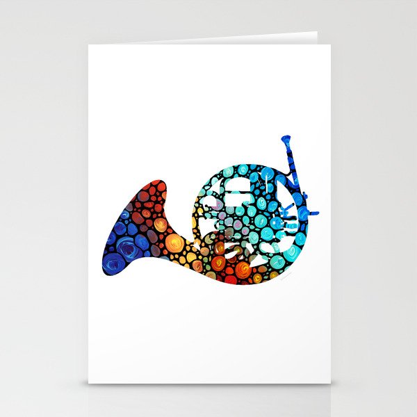 Colorful Mosaic French Horn Musical Instrument Art Stationery Cards