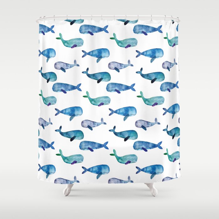 Watercolour Whales Shower Curtain