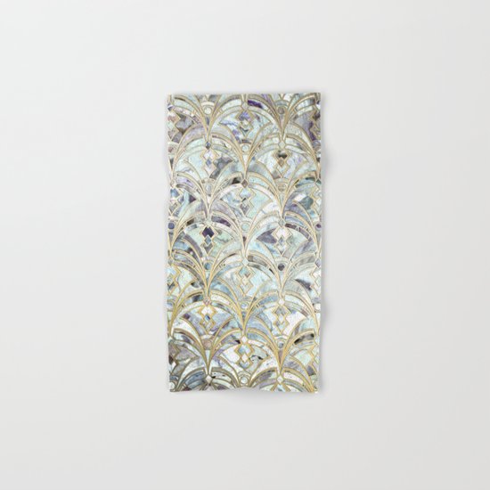 Pale Bright Mint and Sage Art Deco Marbling Hand & Bath Towel