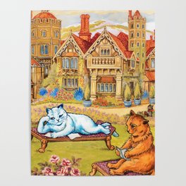 Cats relaxing in the Grounds at Napsbury by Louis Wain Poster
