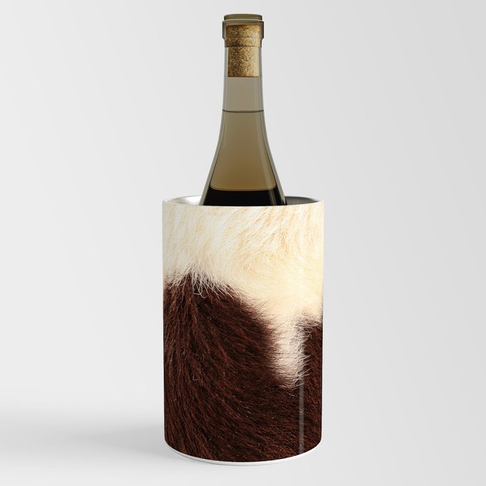 Brown and White Cow Skin Print Pattern Modern, Cowhide Faux Leather Wine Chiller