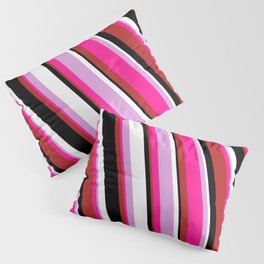 [ Thumbnail: Eyecatching Plum, Deep Pink, Red, Black & White Colored Lined/Striped Pattern Pillow Sham ]