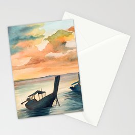 Fishing boats at a calm sunset Stationery Card