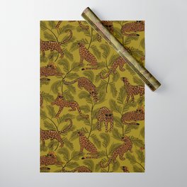 Festive Leopards with Sunglasses on Light Olive Wrapping Paper