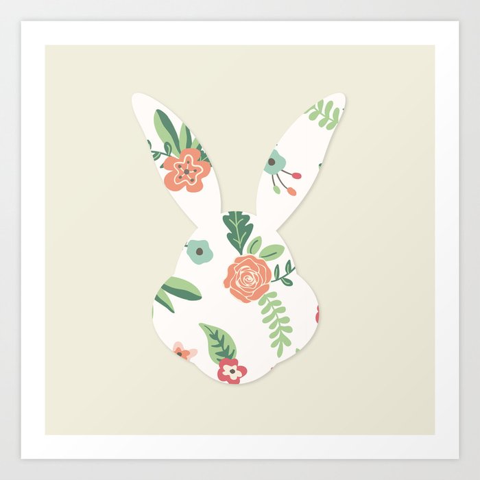 Head Rabbit Rose Art Print