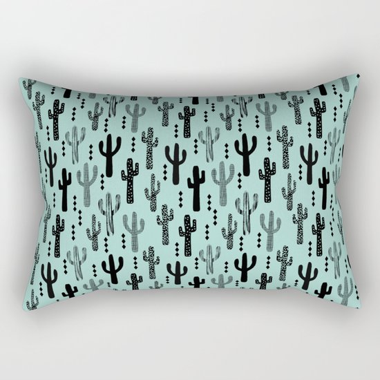 Cactus pattern print mint black minimal geometric modern illustration desert southwest nature Rectangular Pillow