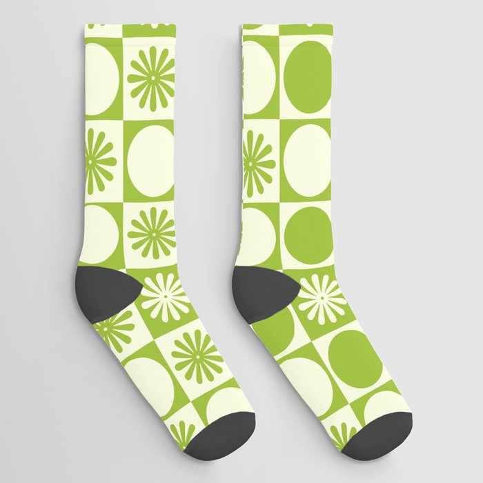 Monochromatic Green Checkered Pattern Socks