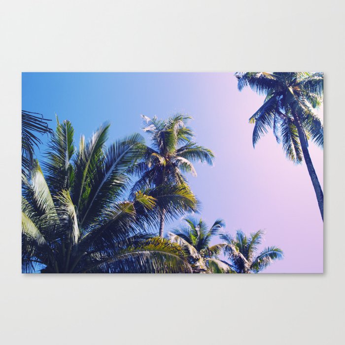 Pink Blue Tropical Island Sunset Landscape With Palm Trees Canvas Print By Sunsetwatercolors
