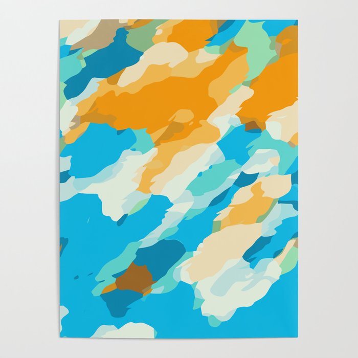 blue orange and brown dirty painting abstract background Poster