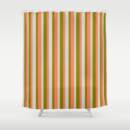 [ Thumbnail: Green, Light Gray, and Coral Colored Lines Pattern Shower Curtain ]