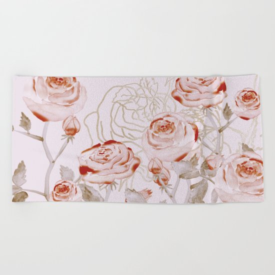 FRENCH PALE ROSES Beach Towel