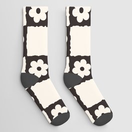 Retro Flower Checker in Black&White Socks