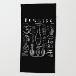 Bowling Pin Ball Bowler Retro Vintage Patent Print Beach Towel