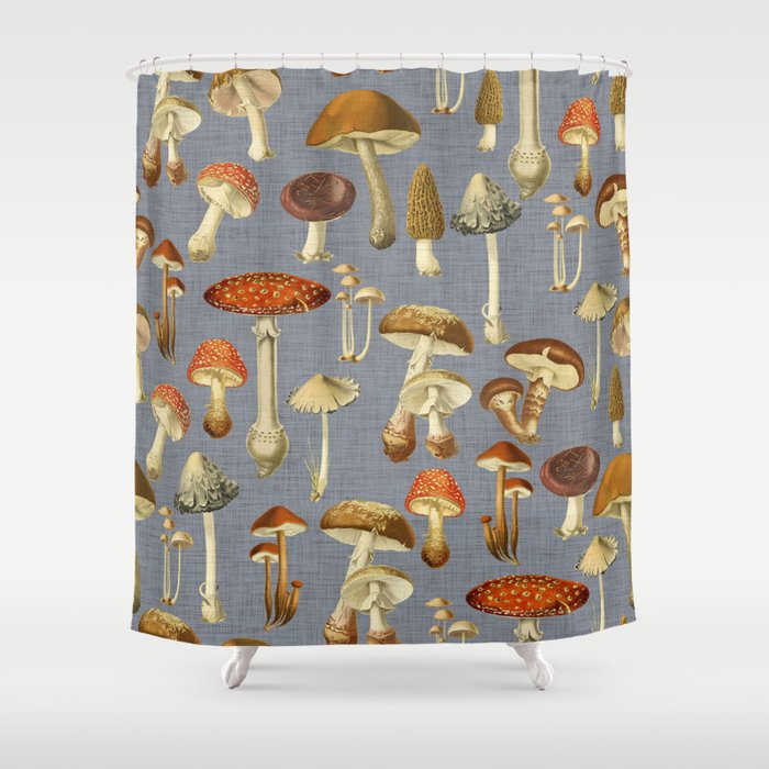 Mushroom Navy Shower Curtain By Bloom99, Society6 Mushroom Shower Curtain