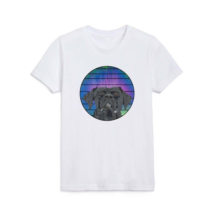 Black Lab in Abstract Colored Circle with Lines Kids T Shirt