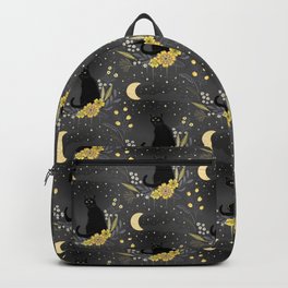 Black cats in the midnight garden - yellow and grey Backpack