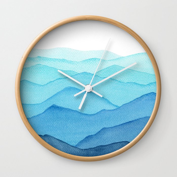 blue watercolor mountains Wall Clock