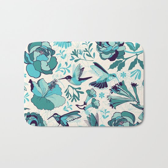 Hummingbird summerdance, Blue Bath Mat