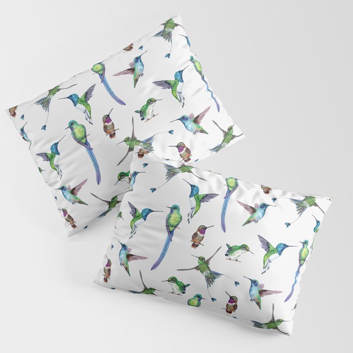 White Hummingbird Pattern Pillow Sham