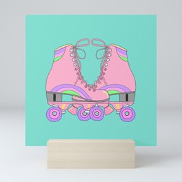 Vintage pink retro roller skates Mini Art Print