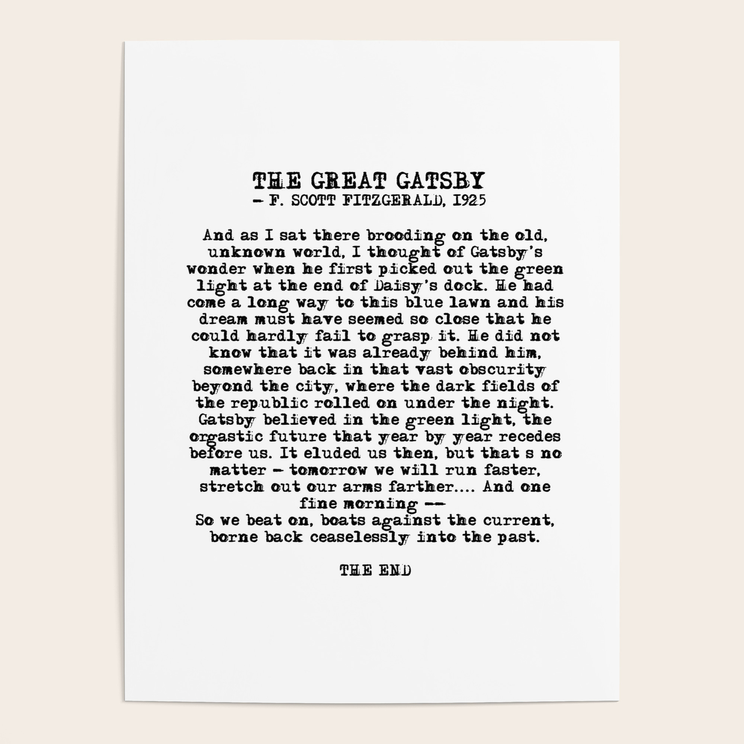 Great Gatsby Ending Quote Ending Of The Great Gatsby - Fitzgerald Quote Poster By Quoteme | Society6