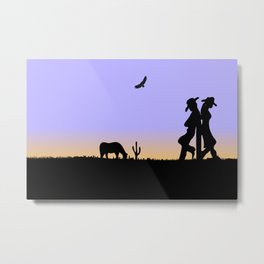Western Cowboy and Cowgirl on the Range Metal Print