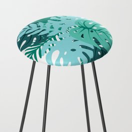 Blue and Green Tropical Leaves Counter Stool