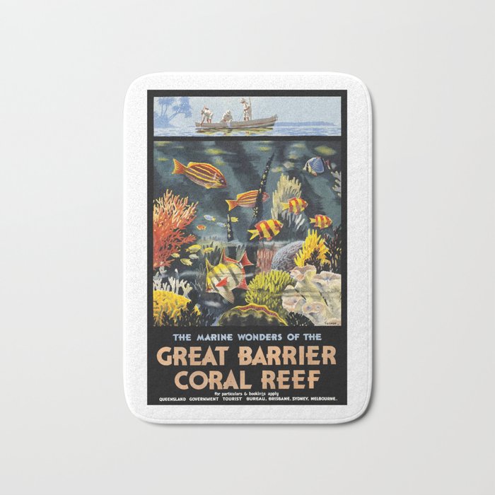 1933 Australia Great Barrier Coral Reef Travel Poster Bath Mat