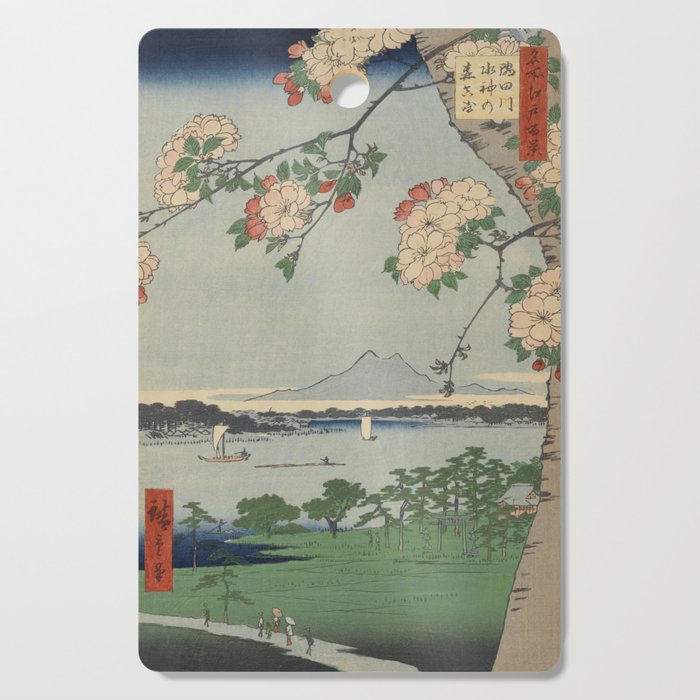 Cherry Blossoms on Spring River Ukiyo-e Japanese Art Cutting Board