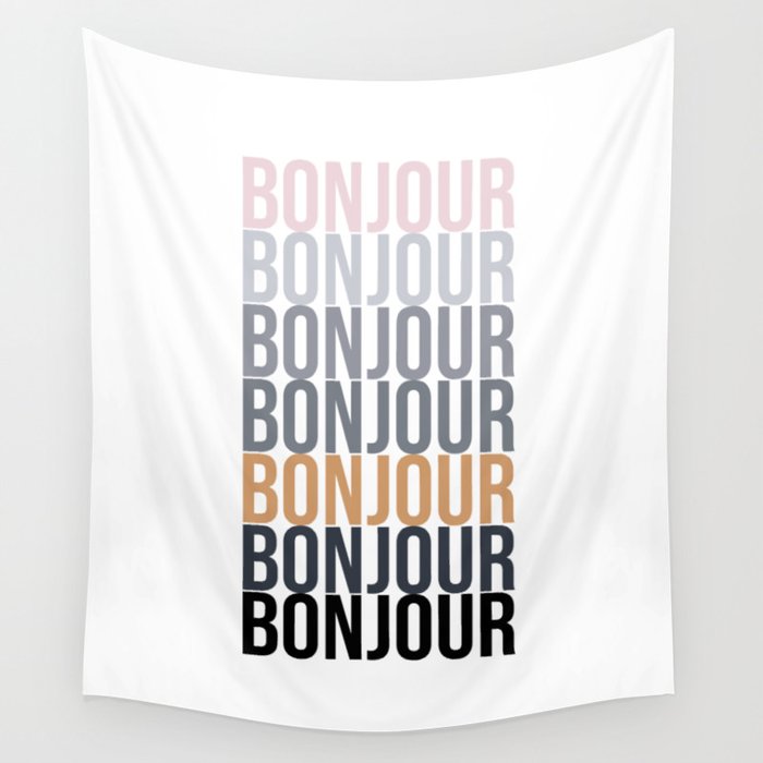 Bonjour in Bold Typography and Fall Colors Wall Tapestry