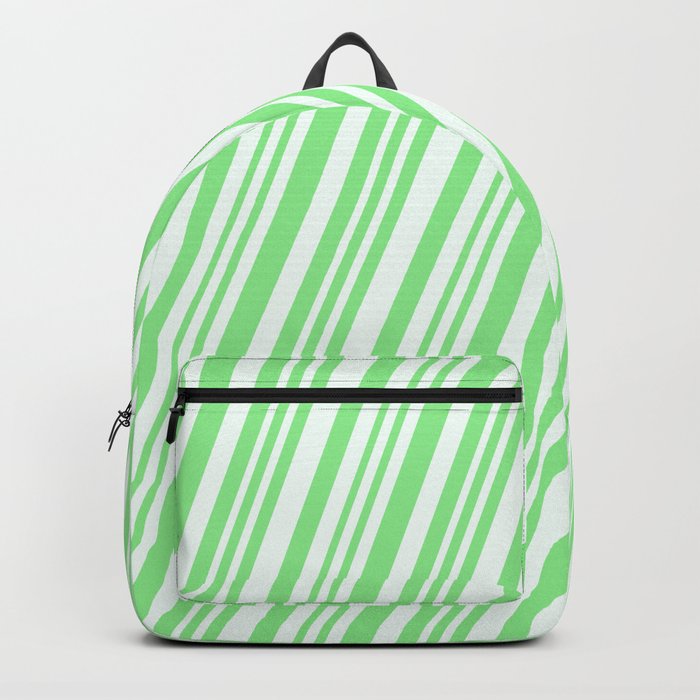 Mint Cream & Light Green Colored Striped Pattern Backpack