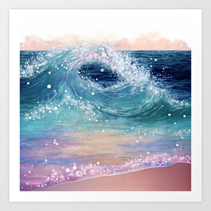 Watercolor Ocean Waves 02 Art Print