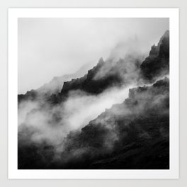 Foggy Mountains Black and White Art Print