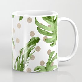 Simply Tropical White Gold Sands Dots and Palm Leaves Mug