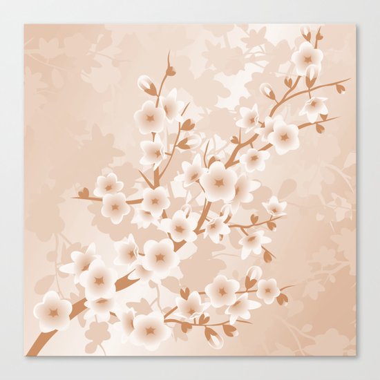 Floral Cherry Blossoms Beige Canvas Print