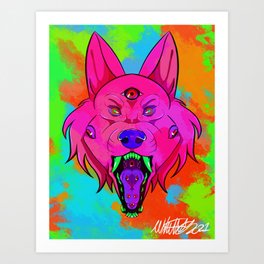 Crazy Pink Wolf Art Print
