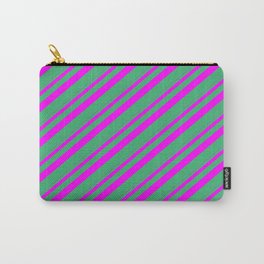 [ Thumbnail: Fuchsia and Sea Green Colored Stripes/Lines Pattern Carry-All Pouch ]