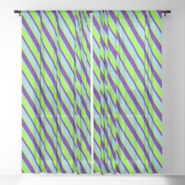 [ Thumbnail: Indigo, Sky Blue & Green Colored Striped Pattern Sheer Curtain ]