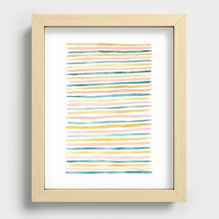 Pink, Teal, and Gold Stripes Recessed Framed Print