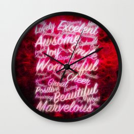 Red positive word cloud by Brian Vegas Wall Clock