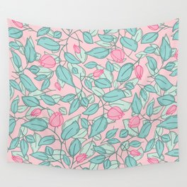Bright floral pattern in pink and green ice cream colors Wall Tapestry