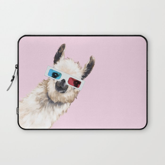 Sneaky Llama with 3D Glasses in Pink Laptop Sleeve