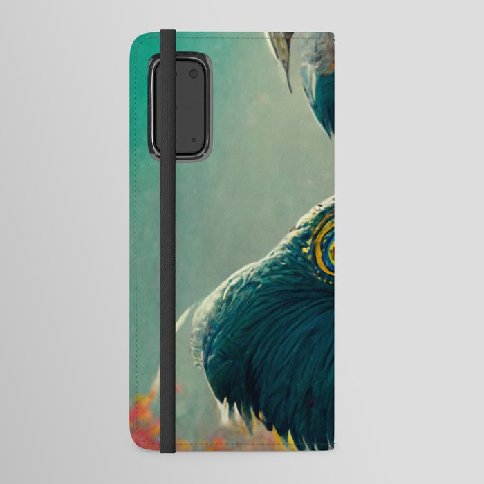 A fantasy portrait of an unusual bird in a fairy-tale elfin forest. Fabulous flower garden and cute fantasy birds. Concept of a colorful magic bird. Android Wallet Case