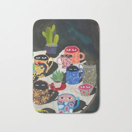 Suspicious mugs Bath Mat | Pattern, Vintage, Painting, Funny, Illustration, Curated, Mug 