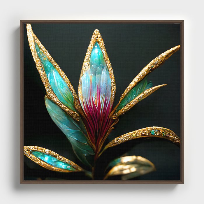 Jewel Gold Encrusted Tropical Flower Framed Canvas
