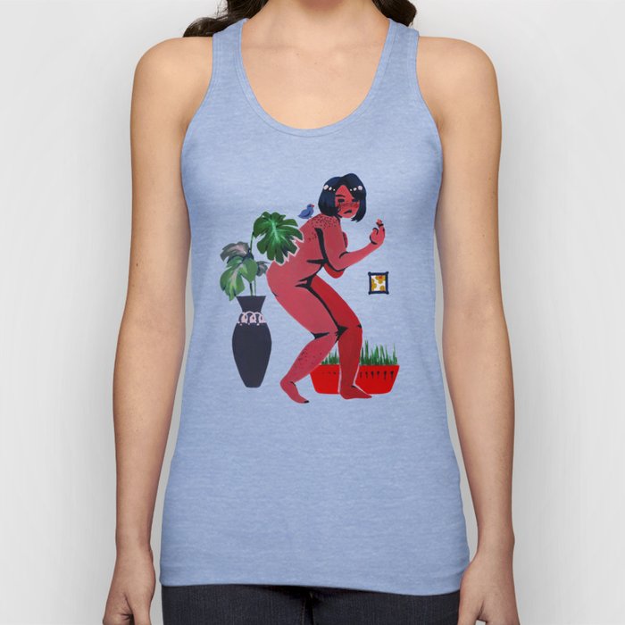 Girl Crouching with Plants Tank Top