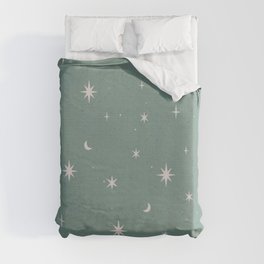 Starry night mystical sage green Duvet Cover