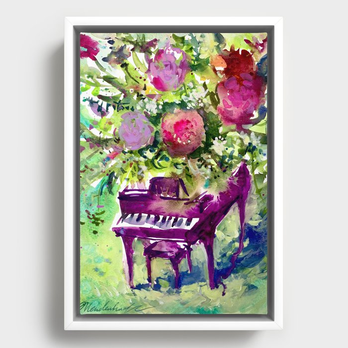 Floral Piano Framed Canvas